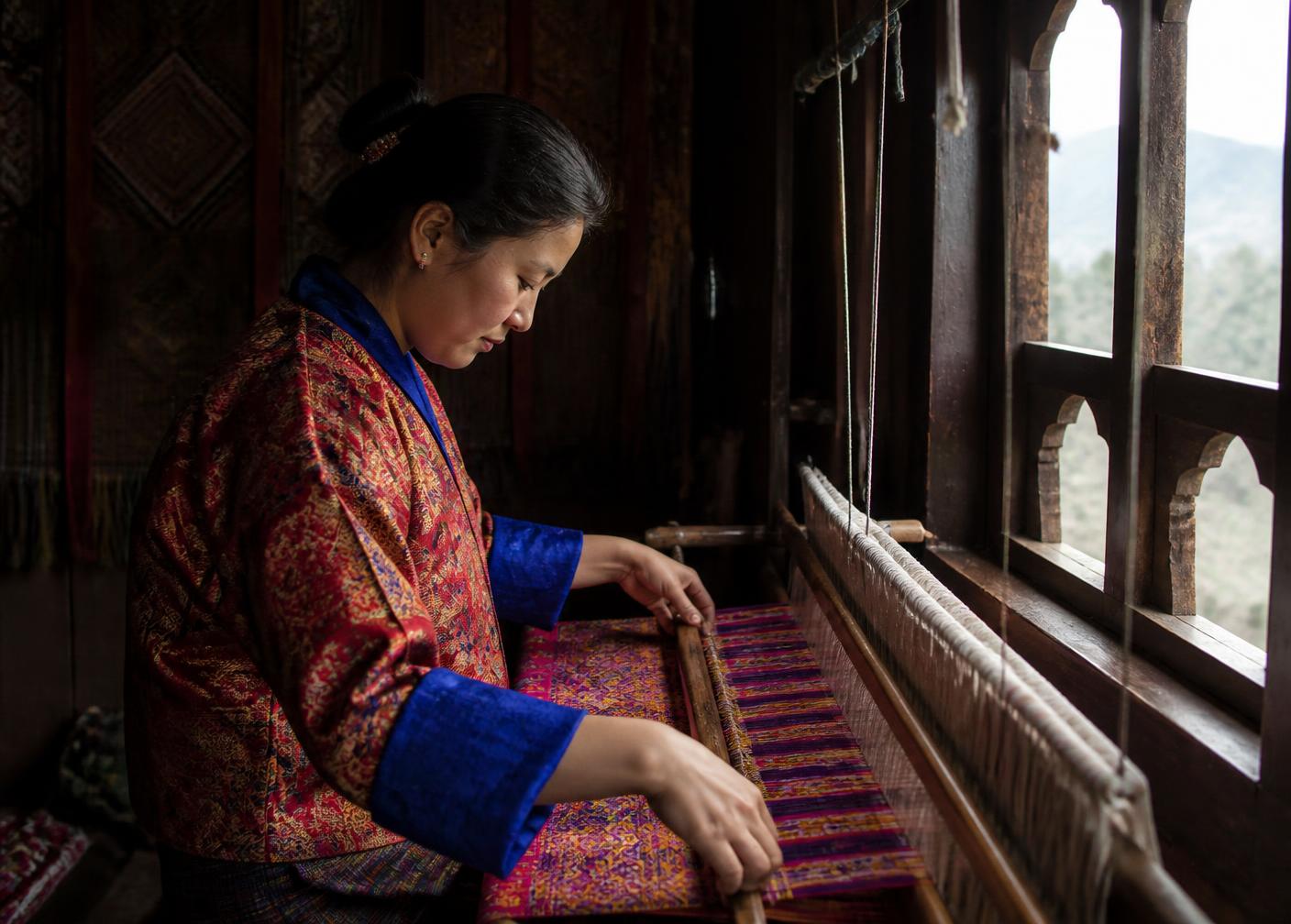 Bhutanese artisan weaving traditional textiles
