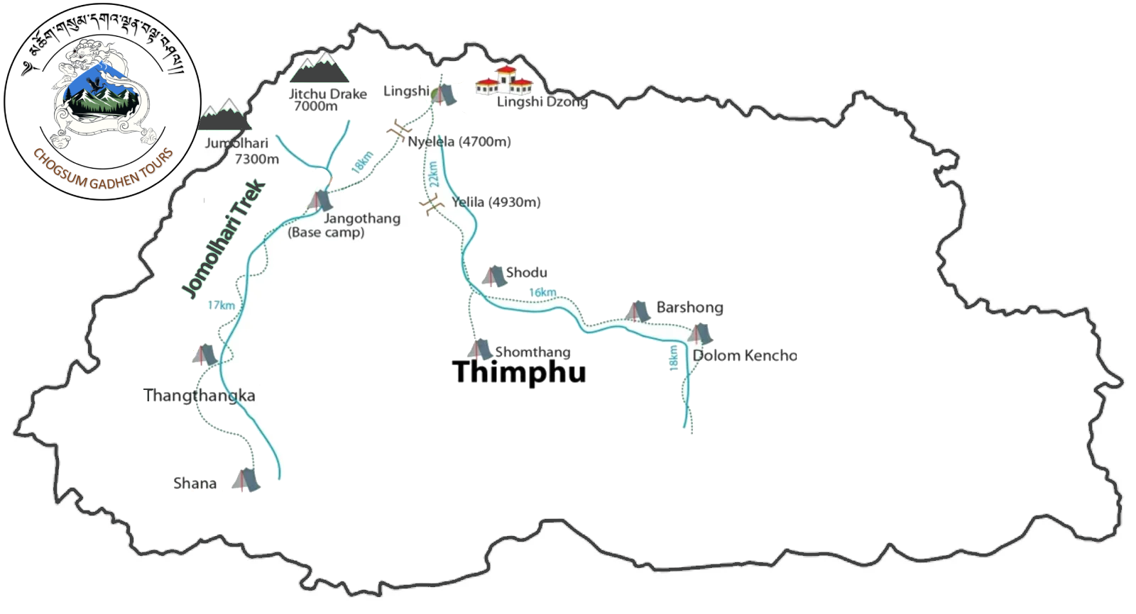 Jhomolhari Trek Route Map