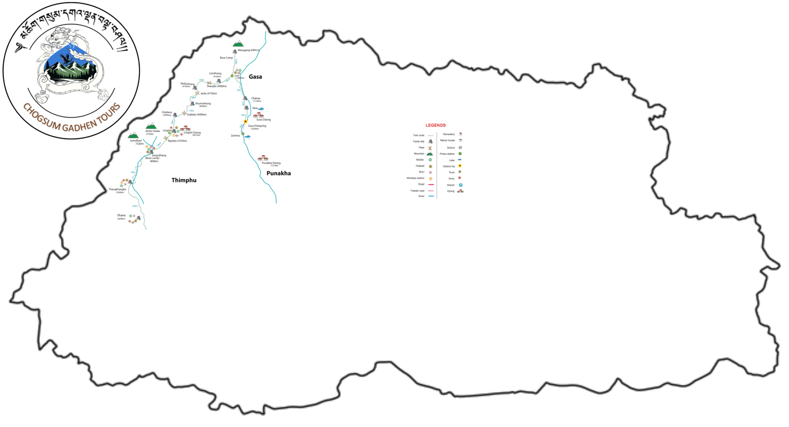 Laya-Gasa Trek Route Map