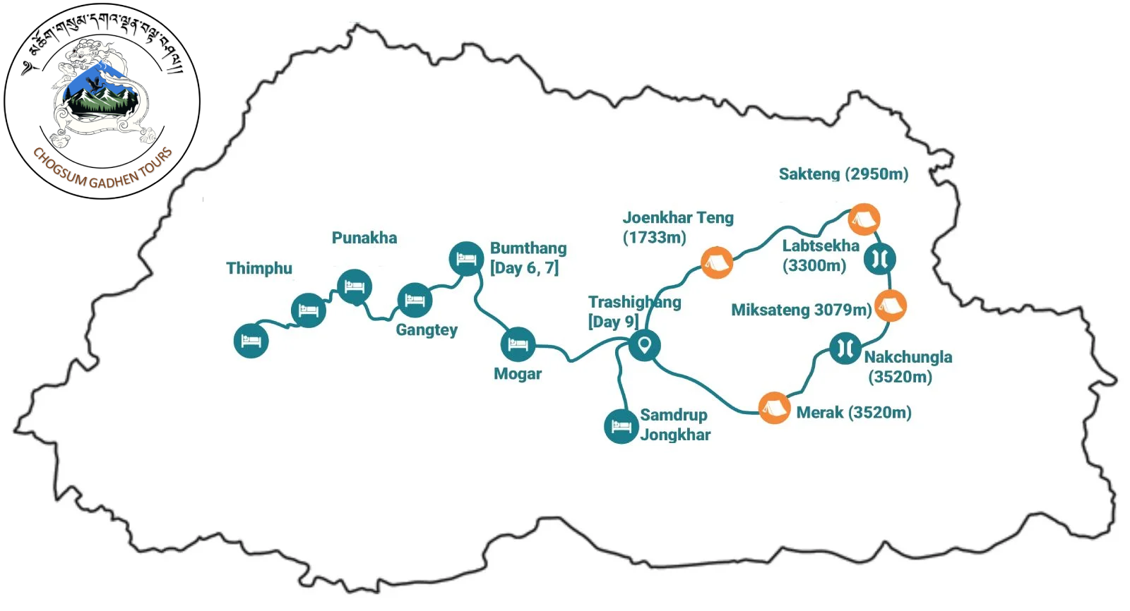 Merak-Sakteng Trek Route Map