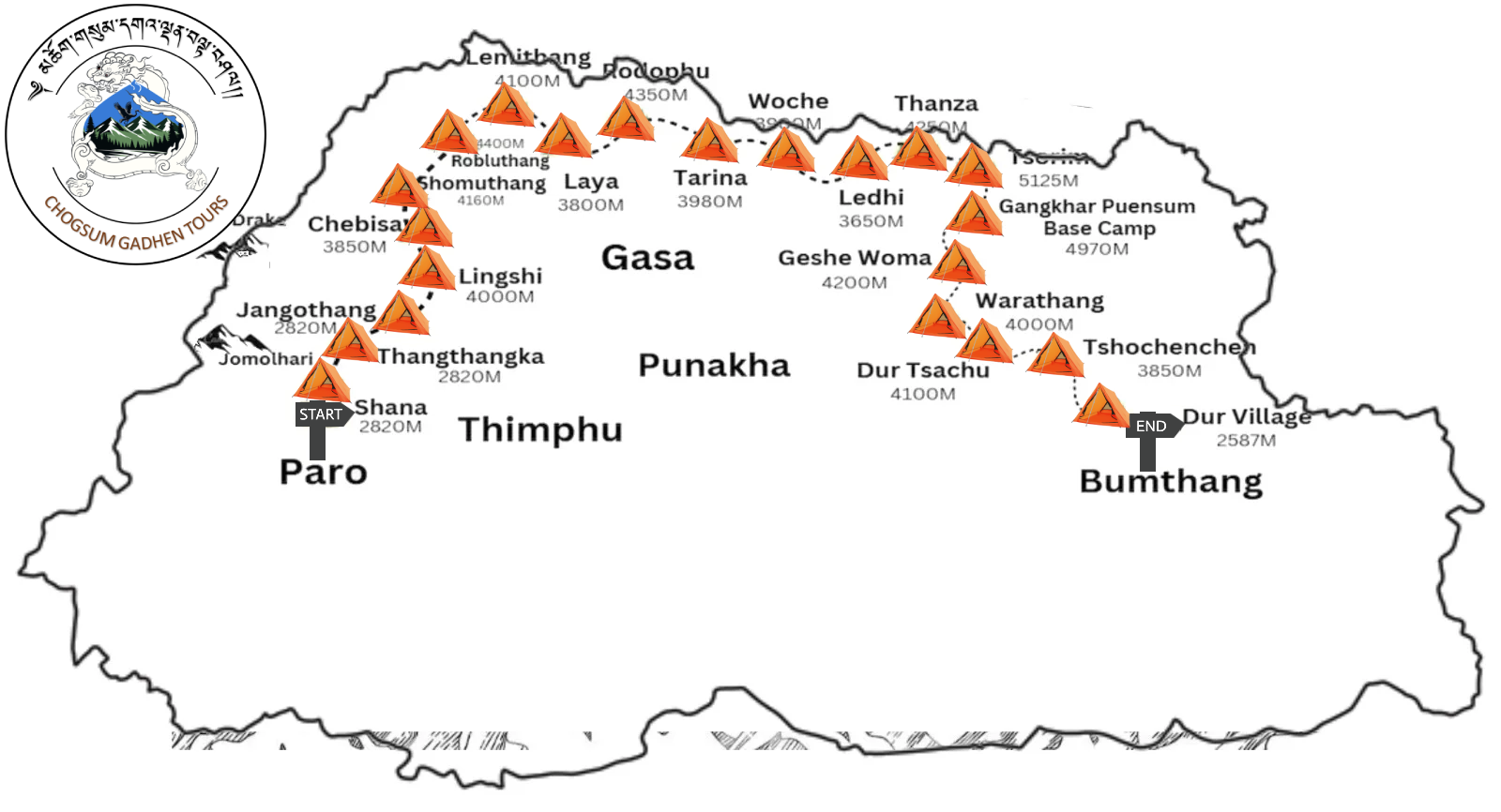 Snowman Trek Route Map